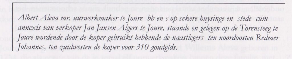 Albert Willems Aleva koopt in 1784 een huis